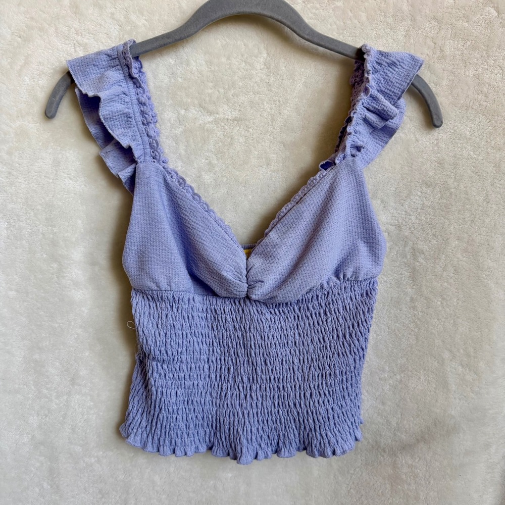 Urban Outfitters Lavender Smocked Ruffle Strap Crop Top Womens Medium M